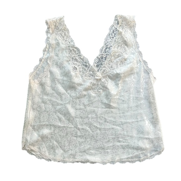 Christian Dior Camisole Tank Top - White Lace Neckline & Satin Bodice M VINTAGE - Picture 1 of 7